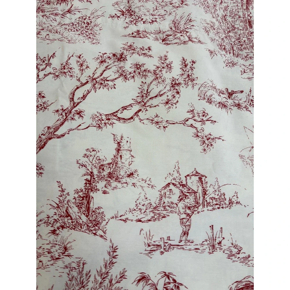 Vintage Red Toile Valance Set of 3 French Country Scenic Cotton Curtains